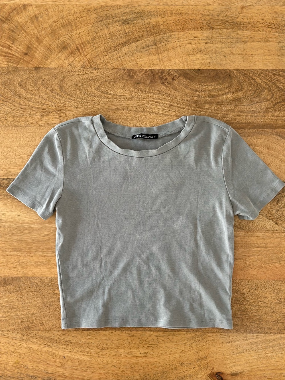 Zara Gray Fitted Baby Tee Short Sleeve Crewneck Size S
